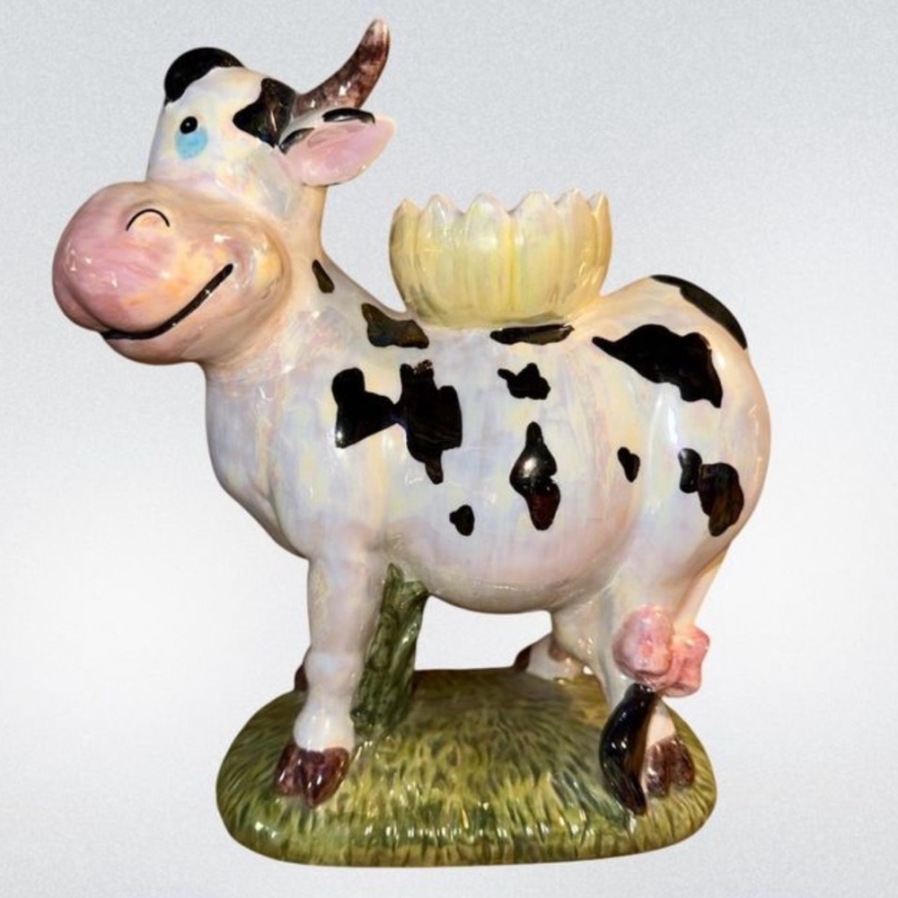 The Happiest Cow Ceramic Tealight Holder‎ Or Small Plant Planter